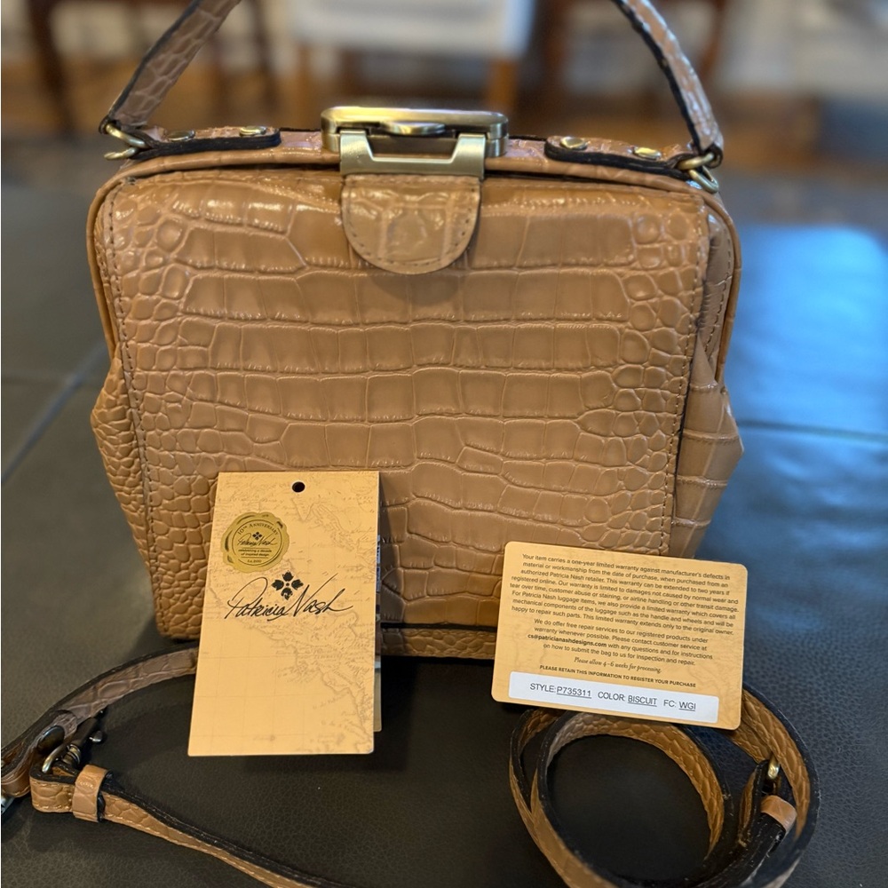 Patricia Nash Beige Croc-Embossed Crossbody Bag